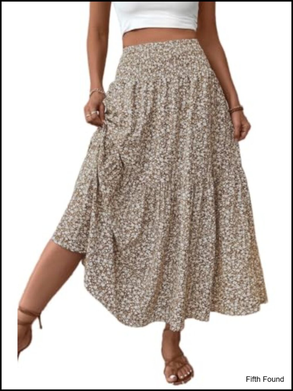 Boho Maxi Skirt Floral Smocked High Waist A-Line with Pockets